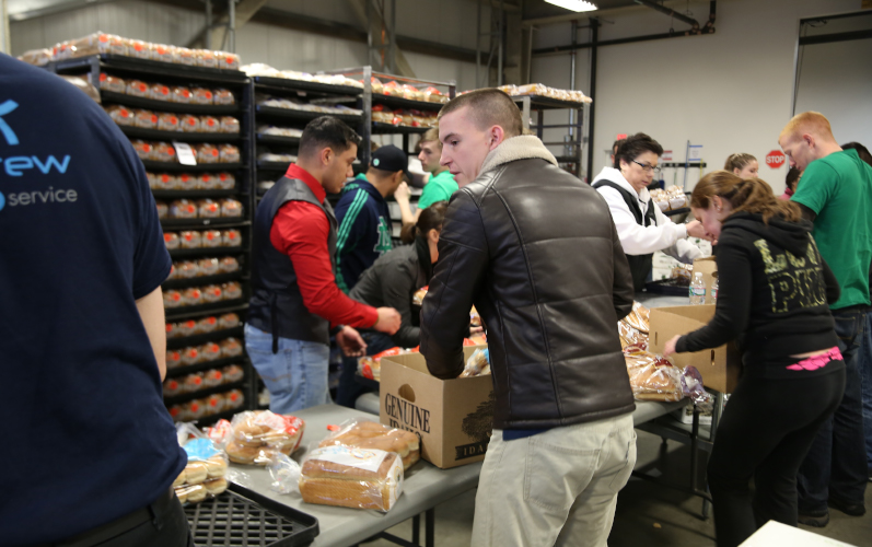 Volunteers at a food pantry